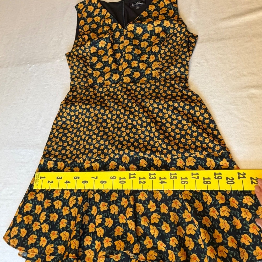 Sam Edelman Tiered Midi Dress Women 8 Black Yellow Floral Ruffle High-Low - Picture 14 of 16